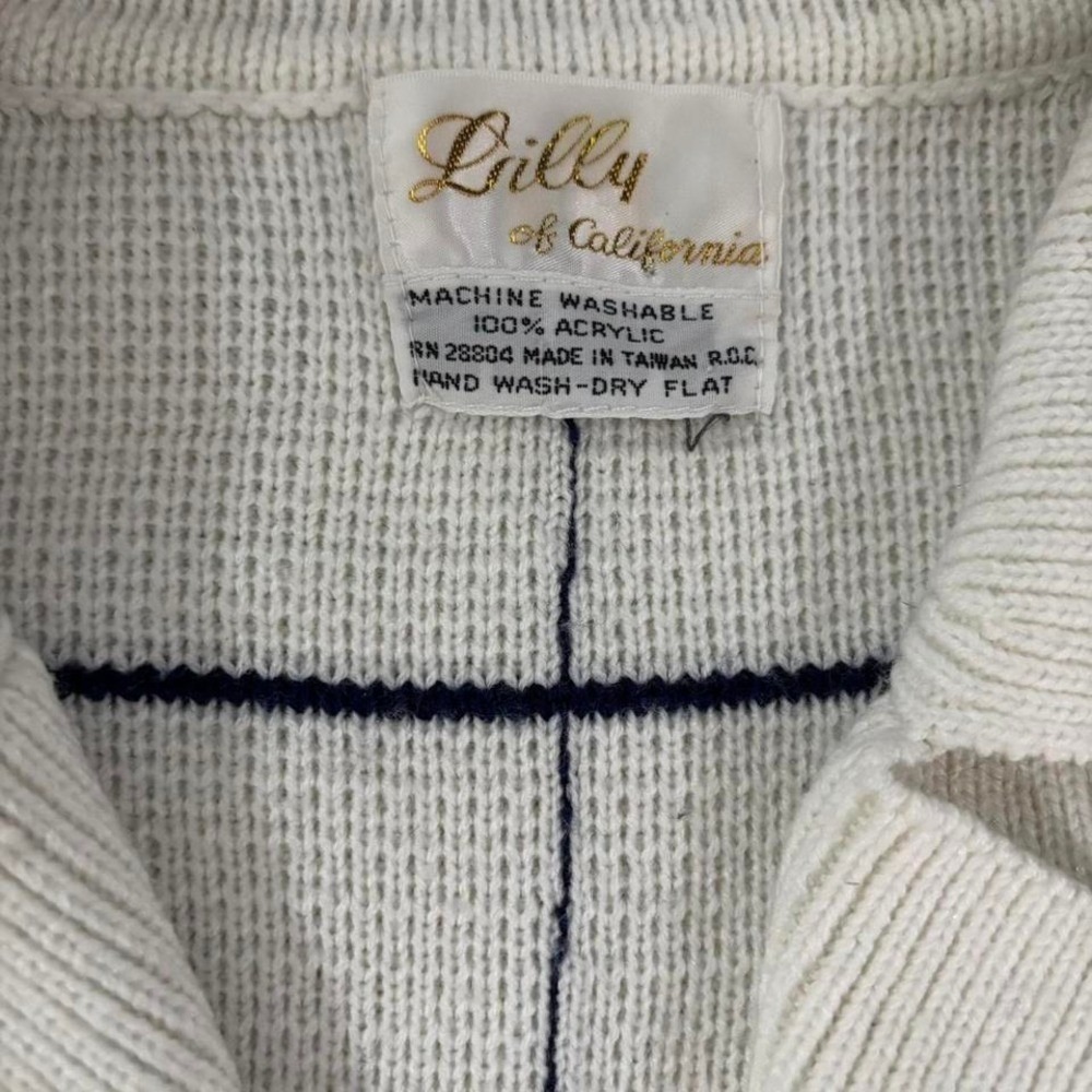 Vintage Floral Embroidered Grid Sweater White L Cottagecore Grandmacore Feminine - Picture 4 of 6